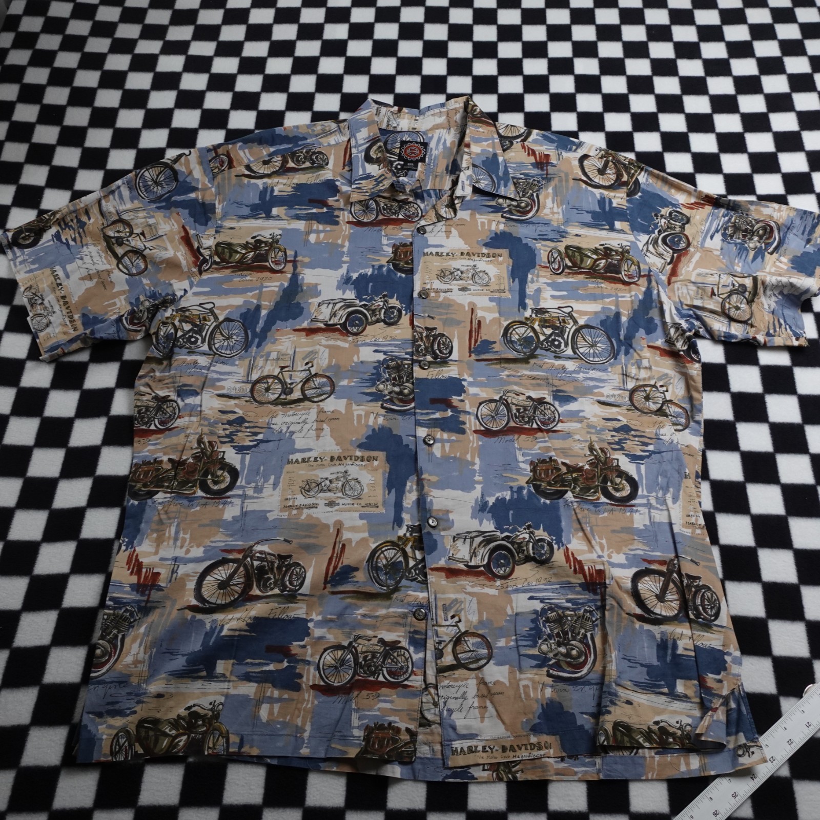 Vintage Harley Davison biker Hawaiian style all over print button up Shirt 3XL