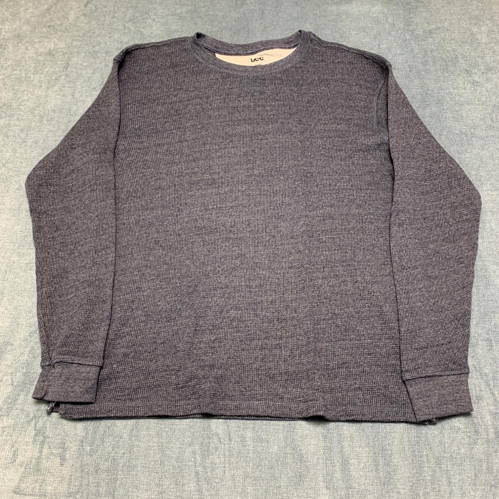 Lee Thermal Shirt Mens Large Charcoal Gray Waffle Knit Regular Fit Side Slit gallery