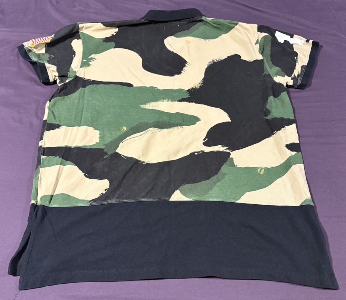 Vintage Polo Shirt T Shirt Large Akoo Camouflage Print Multicoloured Tee 4xl gallery