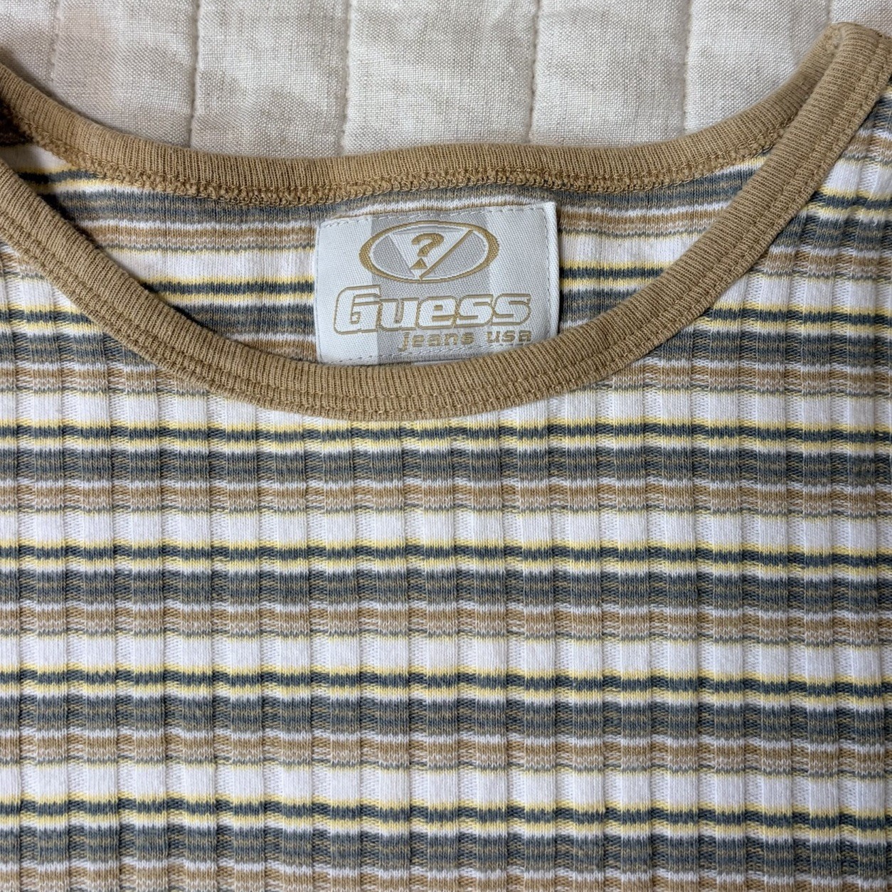 Vintage Guess Originals Mens Horizontal Striped T-Shirt Sz XXL Ribbed Y2K EUC gallery