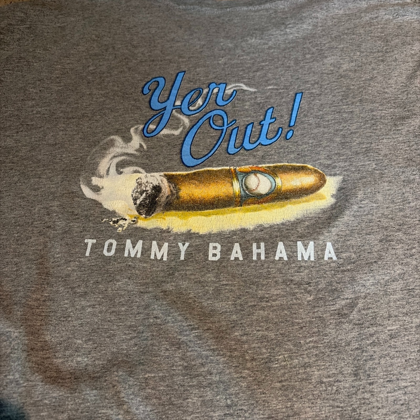 Tommy Bahama Shirt Men's Size XL Gray "Yer Out" Smoking Cigar Graphic Tee UPF 30 gallery