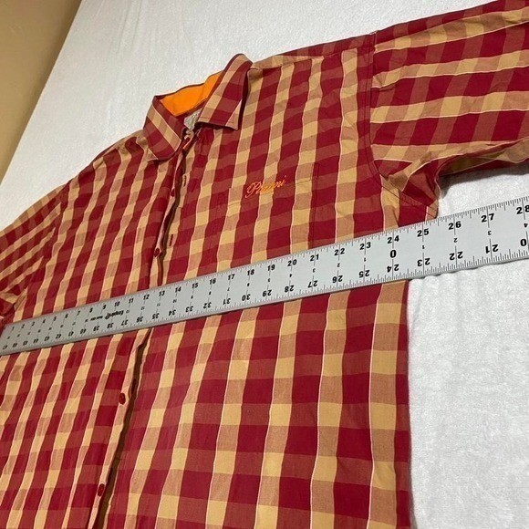Platini XL Men Burgundy and yellow checkered button up shirt. SKU202 gallery