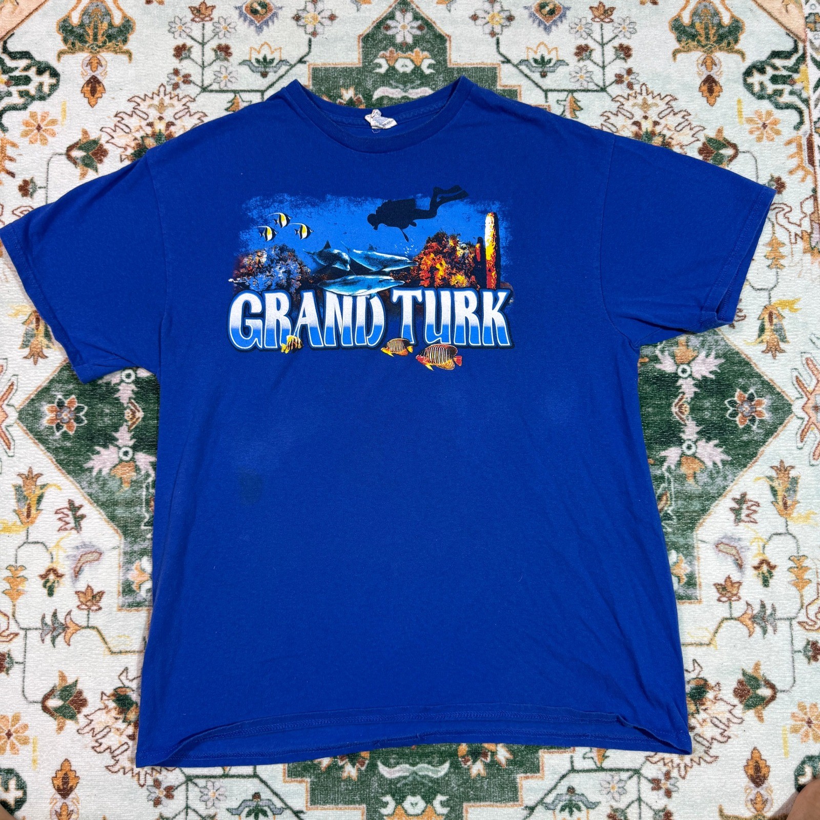 Grand Turk T-Shirt Mens Scuba Diving Fish Graphic Blue Tee Large