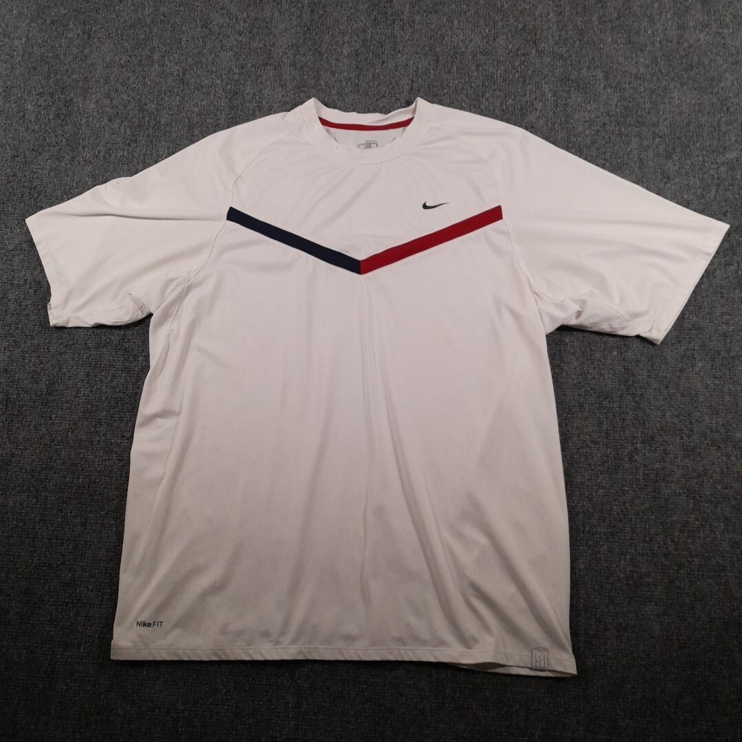 Nike T Shirt Mens M White Mesh Panels Swoosh Chevron Activewear Athleisure