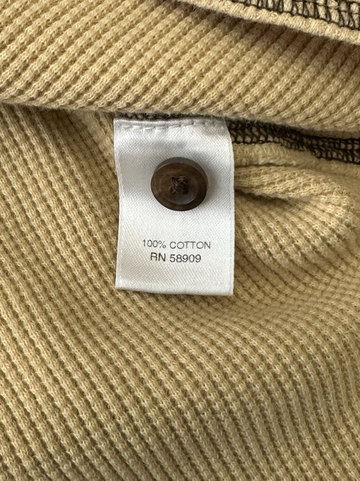 Roundtree & Yorke Mens XL Henley Thermal Waffle Knit Pullover Pale Yellow/Beige gallery