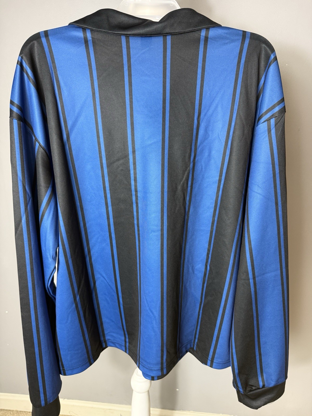 Men’s Manfinity Blue And Black Vertical Striped Casual Streetwear Large Shirt gallery