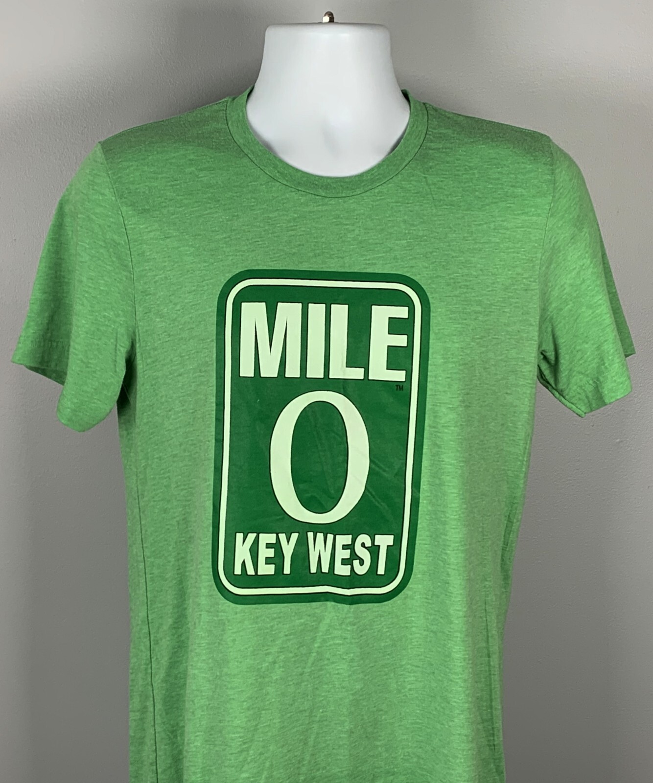 Key West Mile 0 Florida T Shirt Mens Medium Green Polyester Cotton Rayon Mix gallery