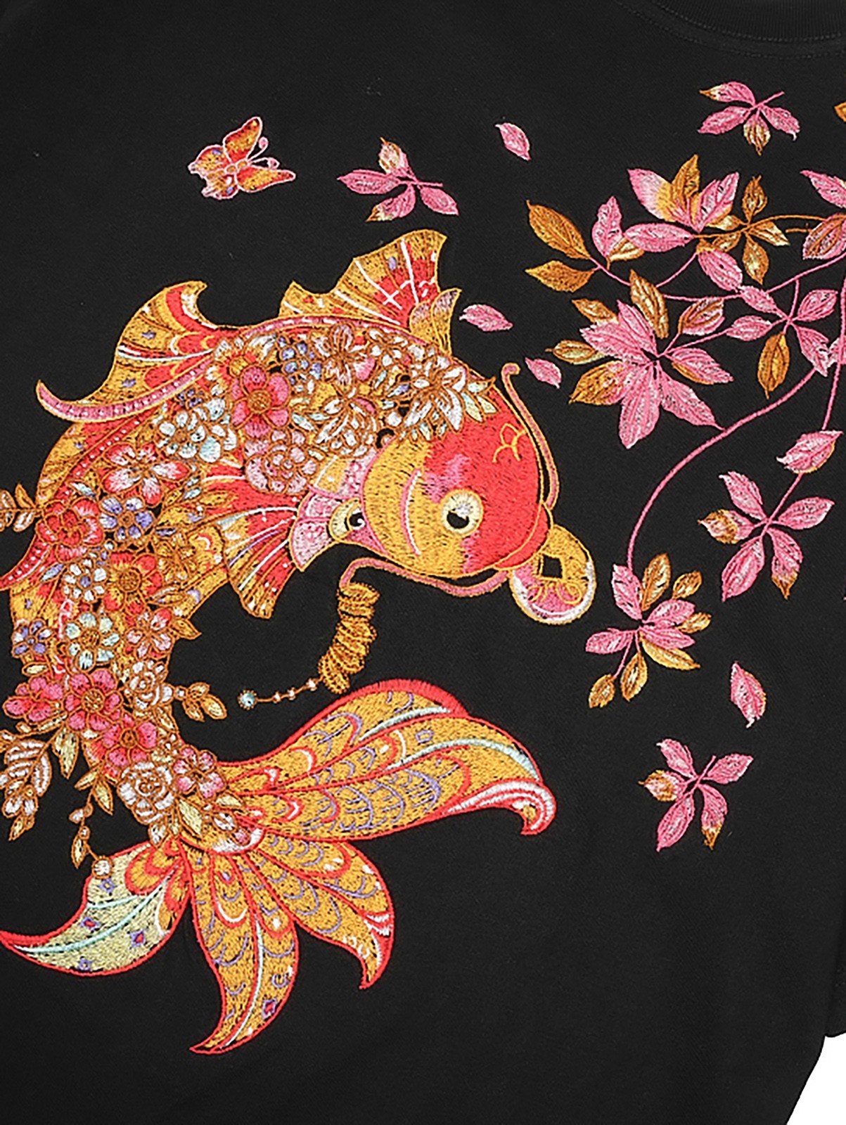 Niepce Men's Floral Koi Fish Embroidery Tee Japanese Streetwear T-Shirt gallery