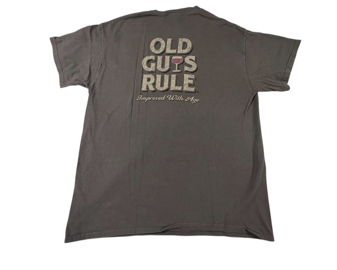 OLD GUYS RULE T-Shirt Men's L Distressed Wine Glass Graphic Improved With Age gallery