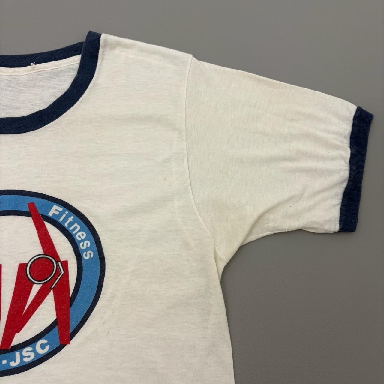 Vintage 70s Nasa Fitness Ringer Shirt White Polycotton Space Size Medium gallery