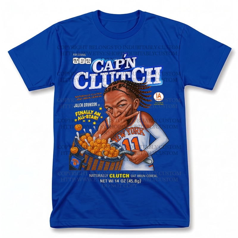 Jalen Brunson Captain Clutch Cereal Box Graphic Tee gallery
