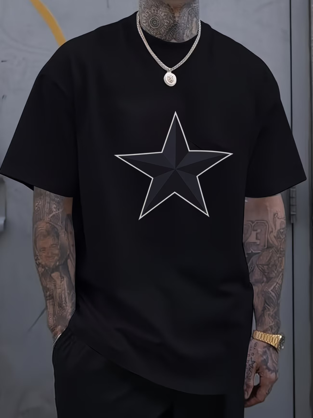 Black Star Graphic T-Shirt - Oversized Unisex Streetwear Tee with Bold Geometric gallery