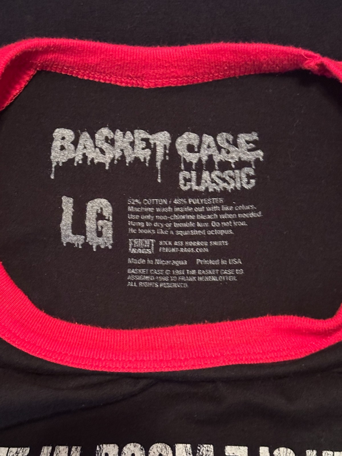 Fright Rags Basket Case Horror Movie Size L Baseball Black T Shirt Red gallery