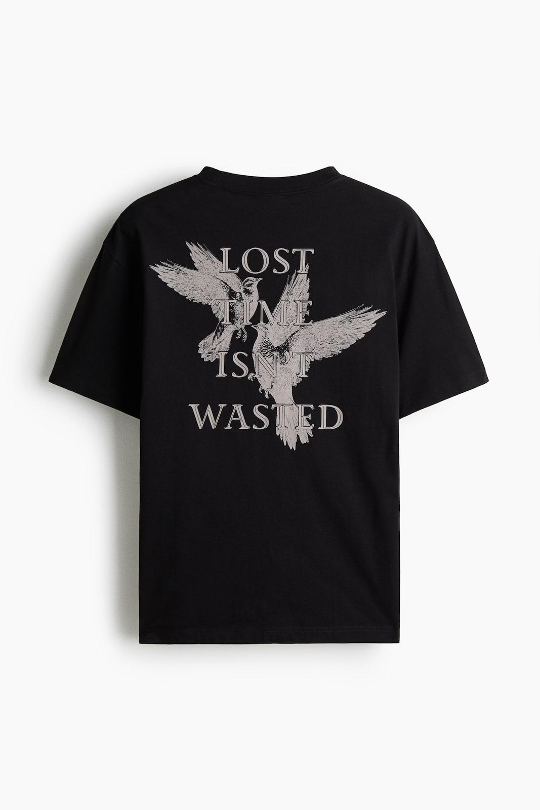 H&M Lost Time Isn't Wasted Shirt Mens Medium Black Graphic Tee Loose Fit NEW M gallery