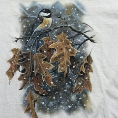 Vintage 90s David Wentzel Chickadee Wildlife Art T-Shirt L All Sport Nature Bird