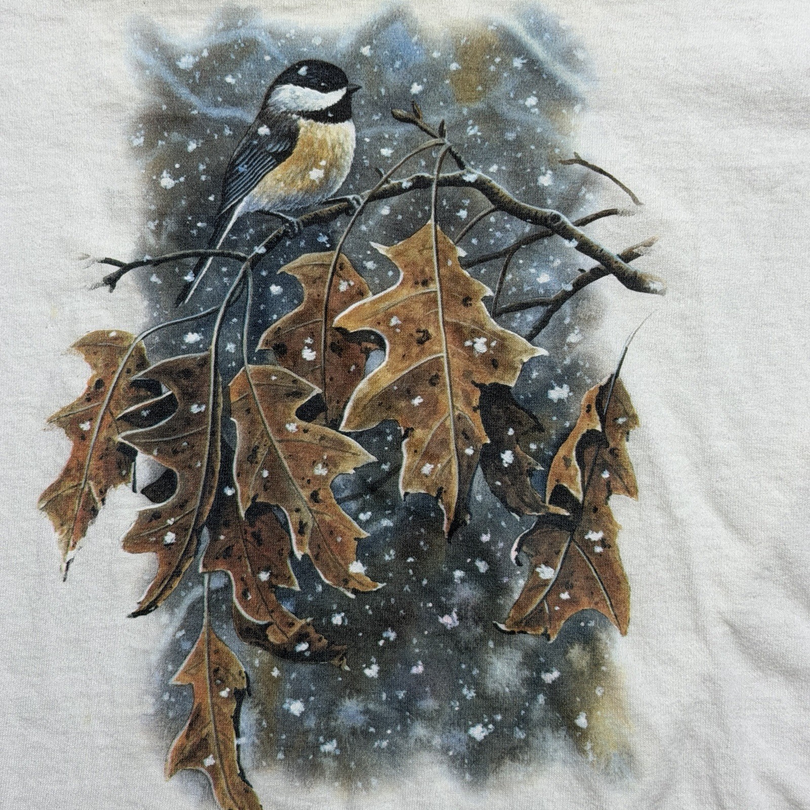 Vintage 90s David Wentzel Chickadee Wildlife Art T-Shirt L All Sport Nature Bird gallery