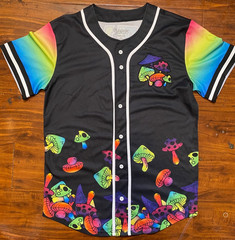 Spencer’s Psychedelic Mushroom “Eat Me” Rave Button up Baseball Jersey SZ M-NWOT