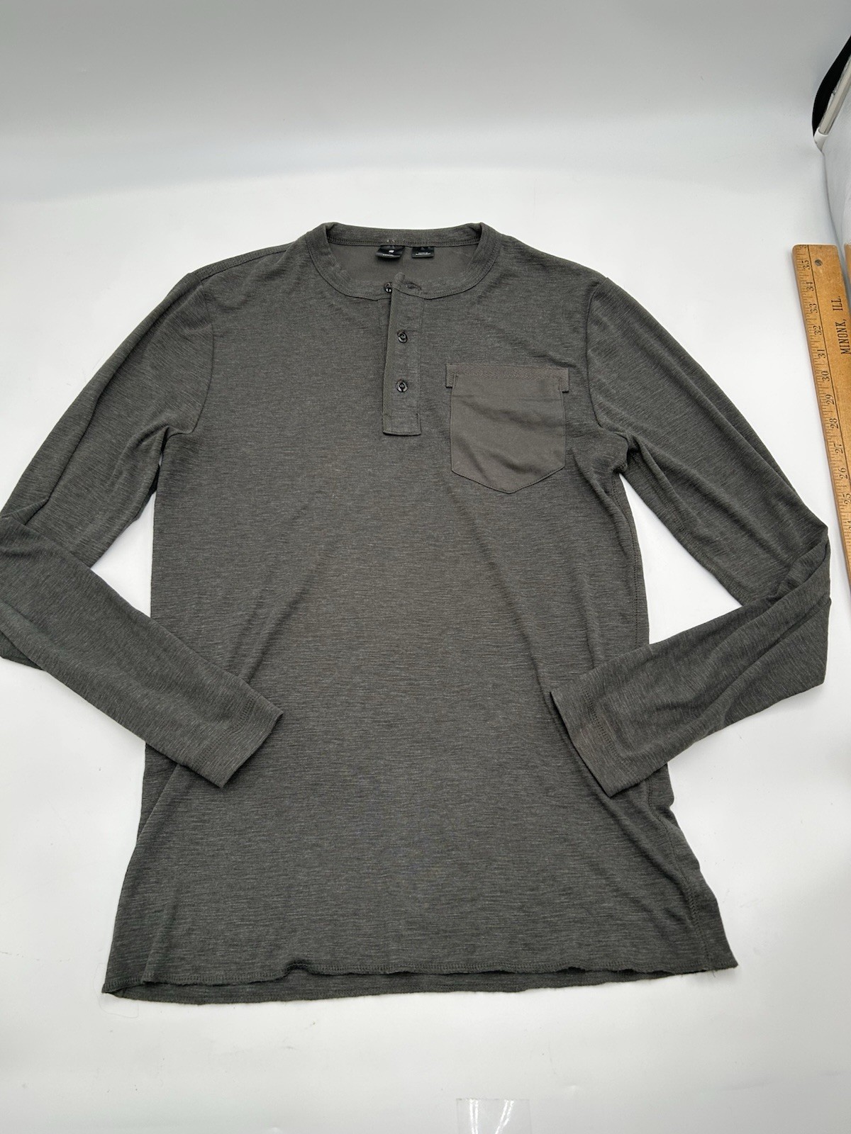 G-Star Raw Shirt Mens Medium GrayHenley Neck Long Sleeve Cargo Pocket Cotton