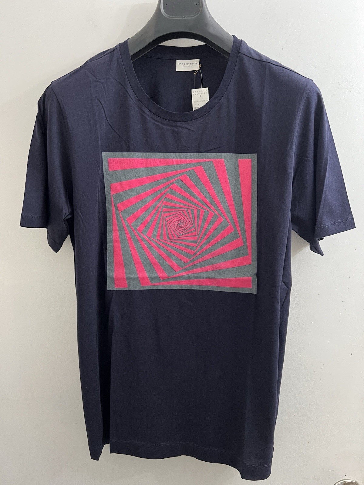 NWT Dries Van Noten F/W 2014 T Shirt Op Art Psychedelic Graphic Cotton Tee XL