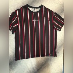 (B4) SHEIN Manfinity Homme Vertical Striped T-Shirt Black Red White 3XL Plus