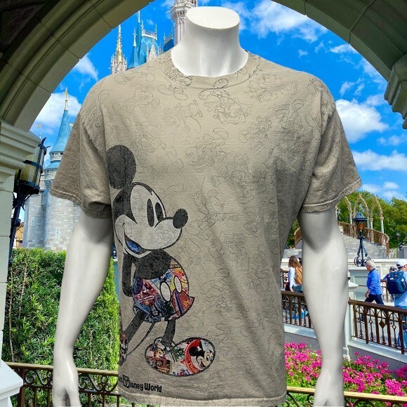 Disney Parks Tan Multi Color Mickey Mouse Graphic Adult T-Shirt Tee Size XL gallery