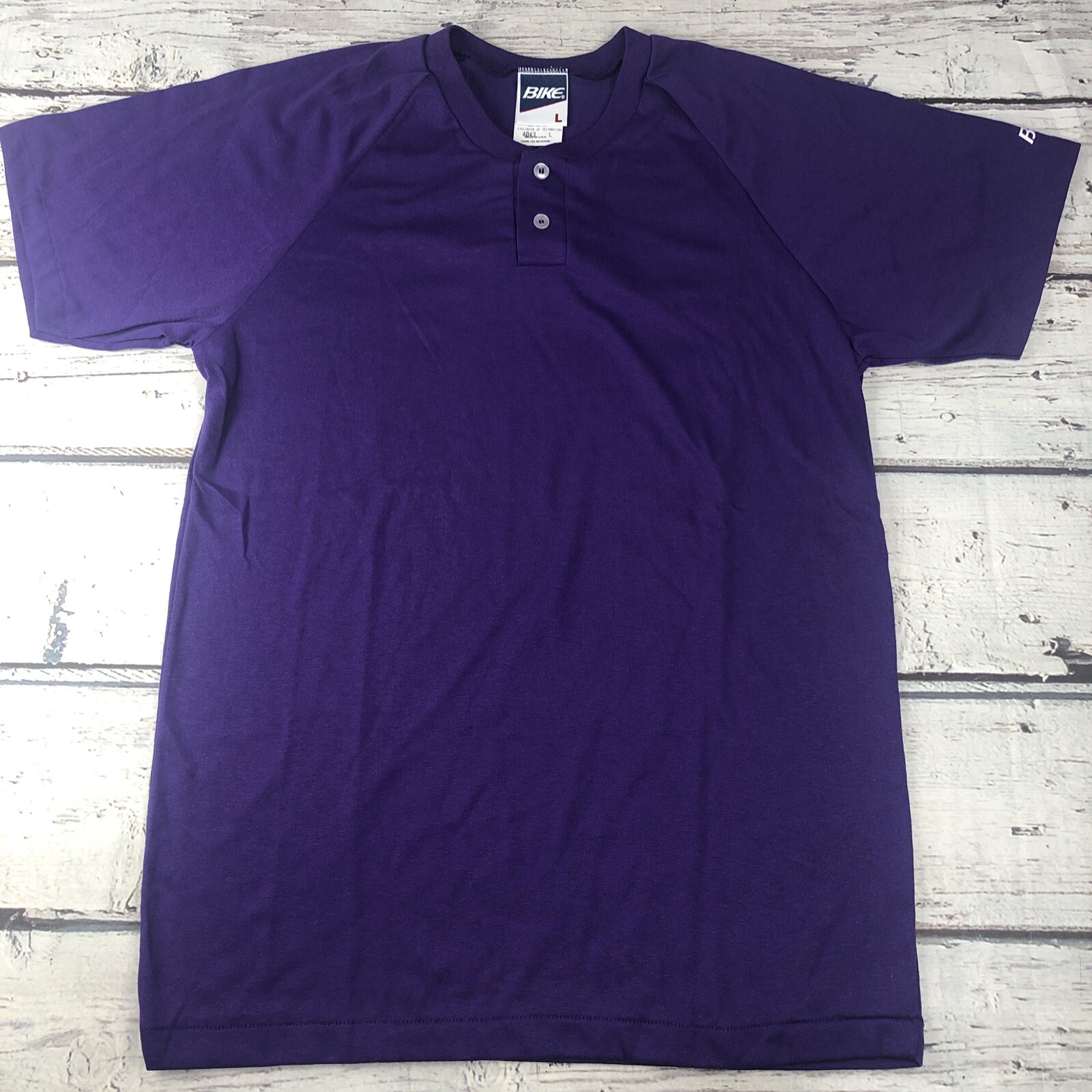 VTG BIKE Athletic Purple T-Shirt SZ L Single Stitch 2 button Shirt Sleeve