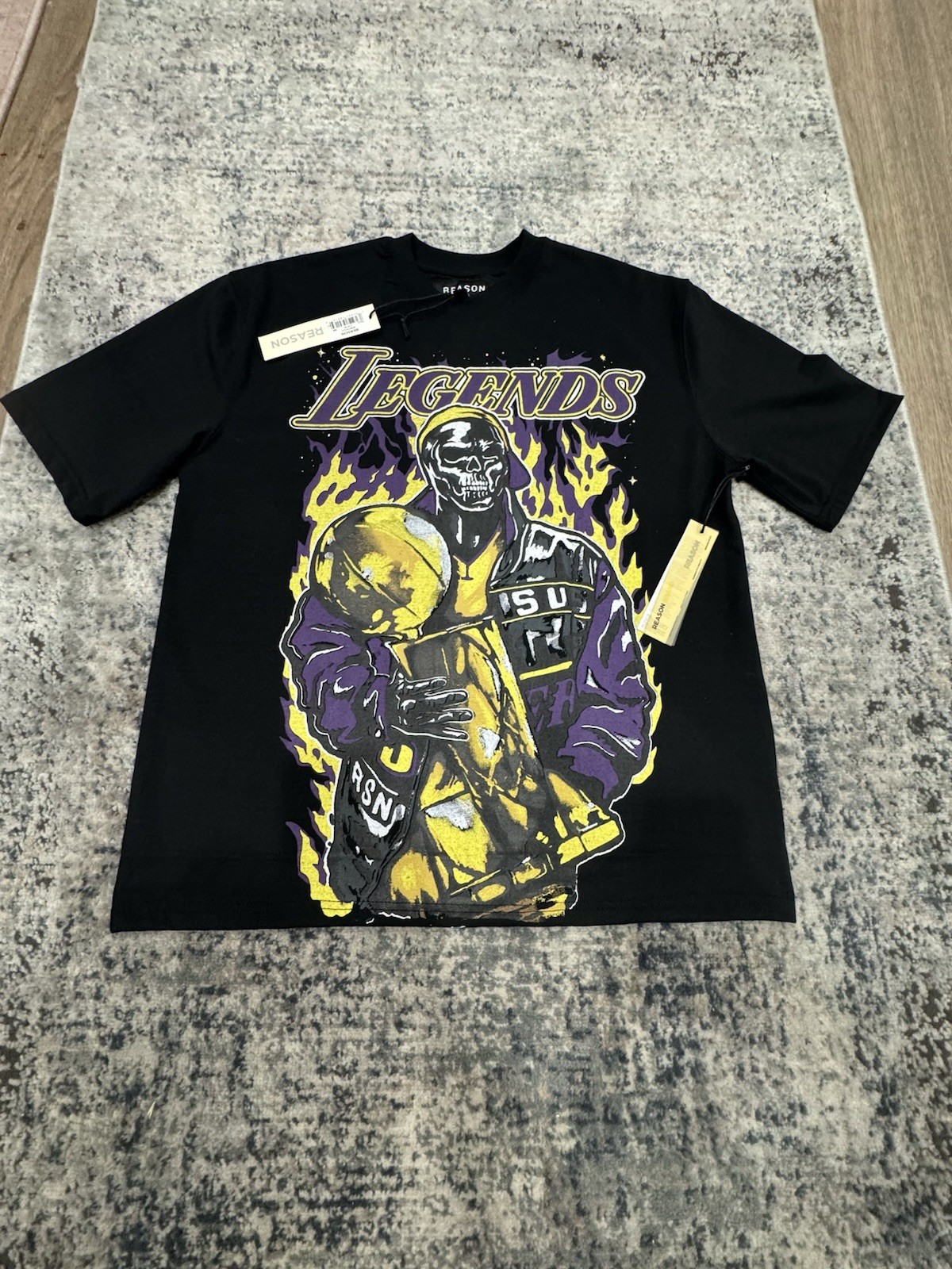 Reason Legends Skeleton Basketball Grim Reaper Graphic T-Shirt Black Men’s M NWT
