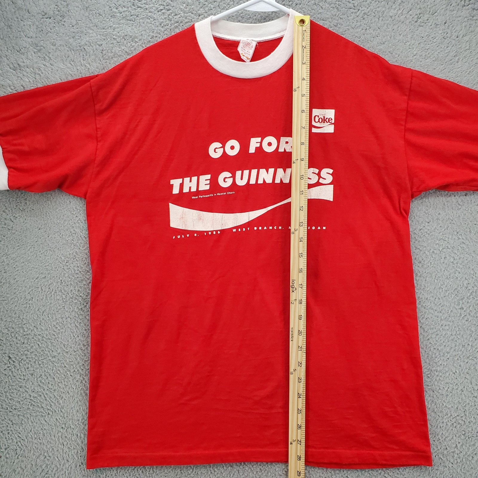 Vintage Coke Go For The Guinness Shirt Mens XL Red Ringer 1986 80s USA Made gallery