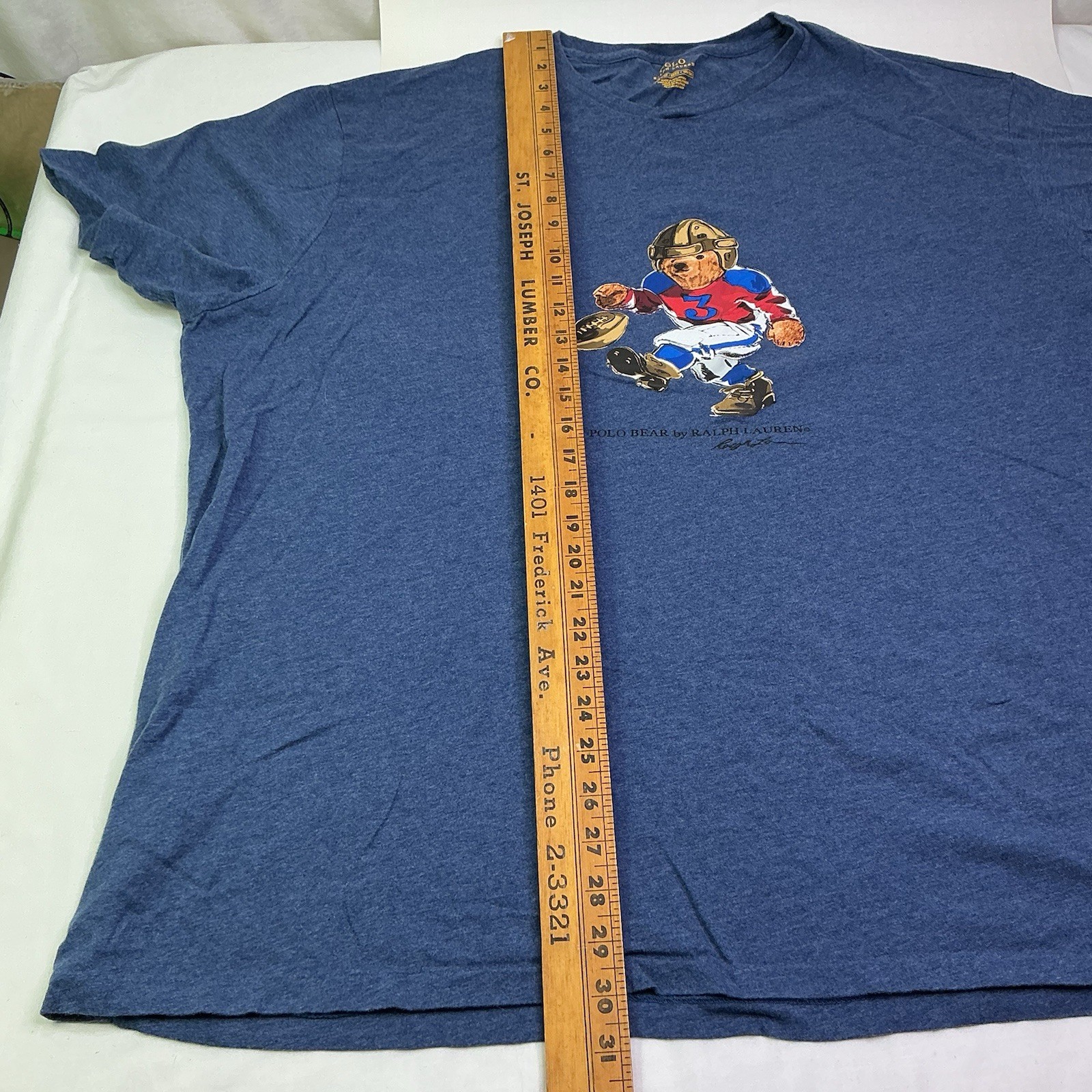 POLO Ralph Lauren Mens Football Bear Graphic T Shirt Size 3XB Blue Preppy gallery