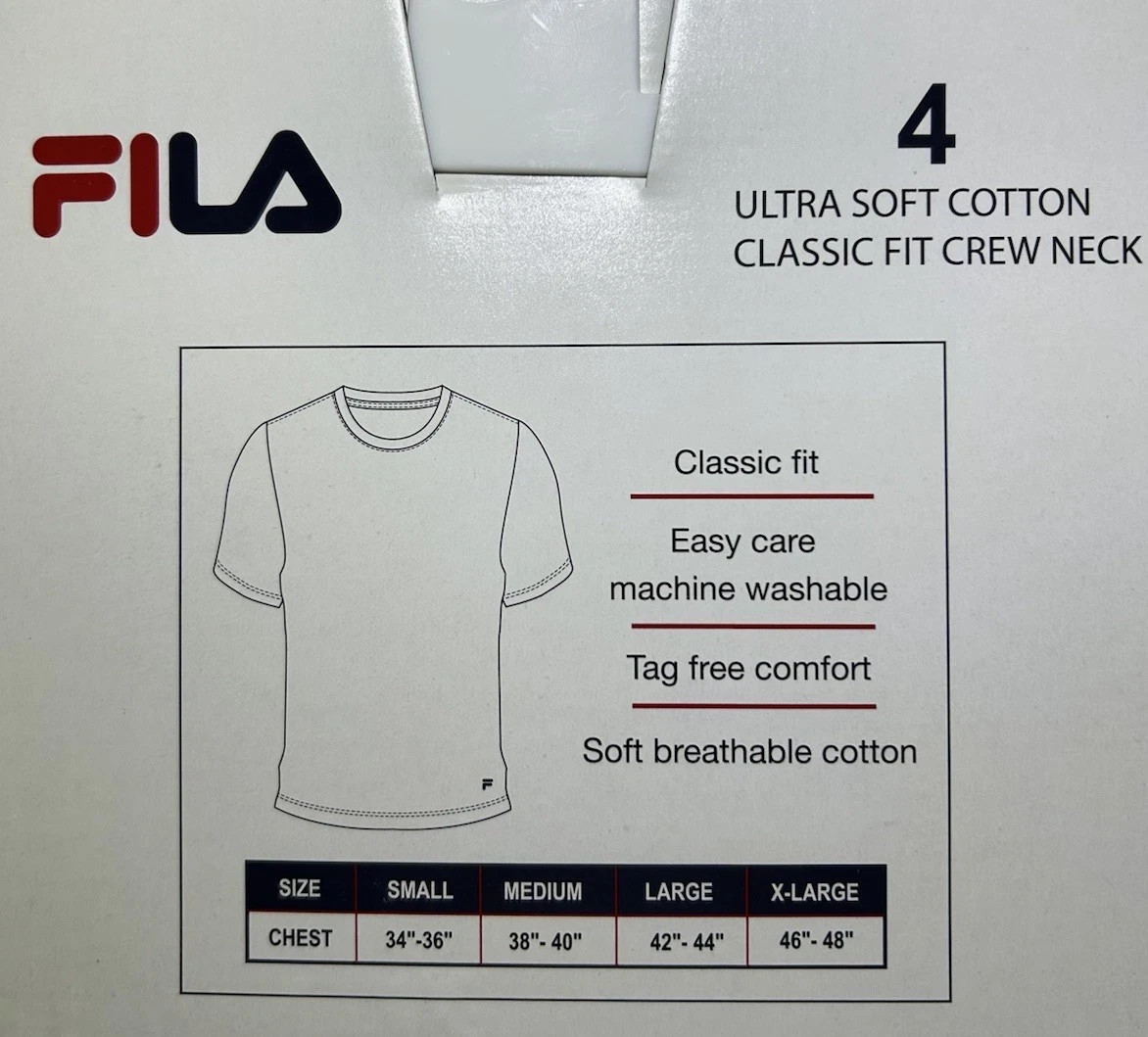 New FILA Men 4 Pack Cotton Crew Neck T-Shirts Ultra Soft Classic Tee Size M L XL gallery