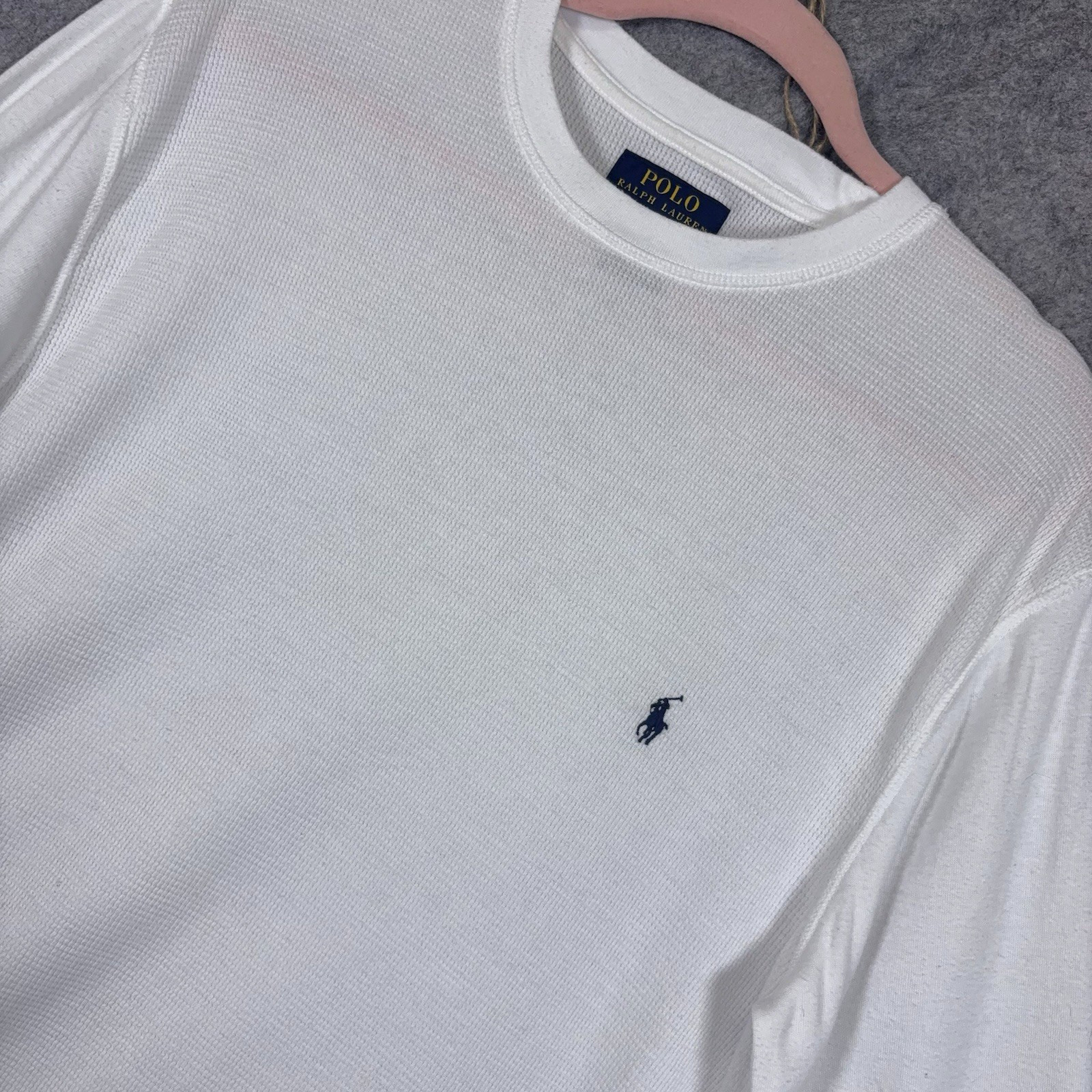 Polo Ralph Lauren Waffle Knit Shirt Mens Sz L White Thermal Base Layer Logo gallery