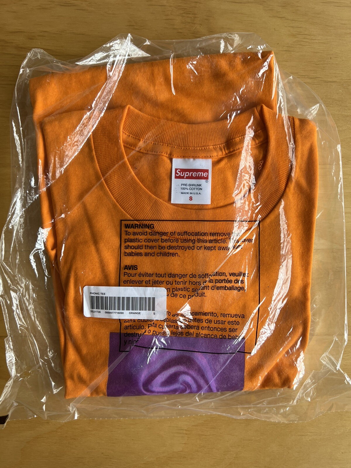 Supreme Ear Tee Orange Small SS21 100% Authentic gallery
