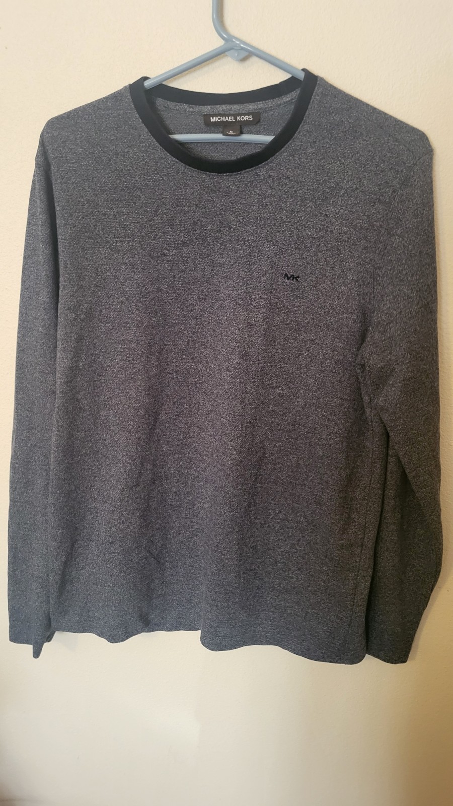 Michael Kors Mens L Sleeve t shirt Sz M Blue Logo Party work money 29 in L 22 A gallery