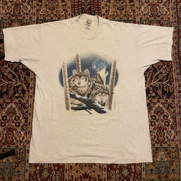 VTG 1994 howling wolves and moon animal nature wildlife wolf tshirt XL USA gray gallery
