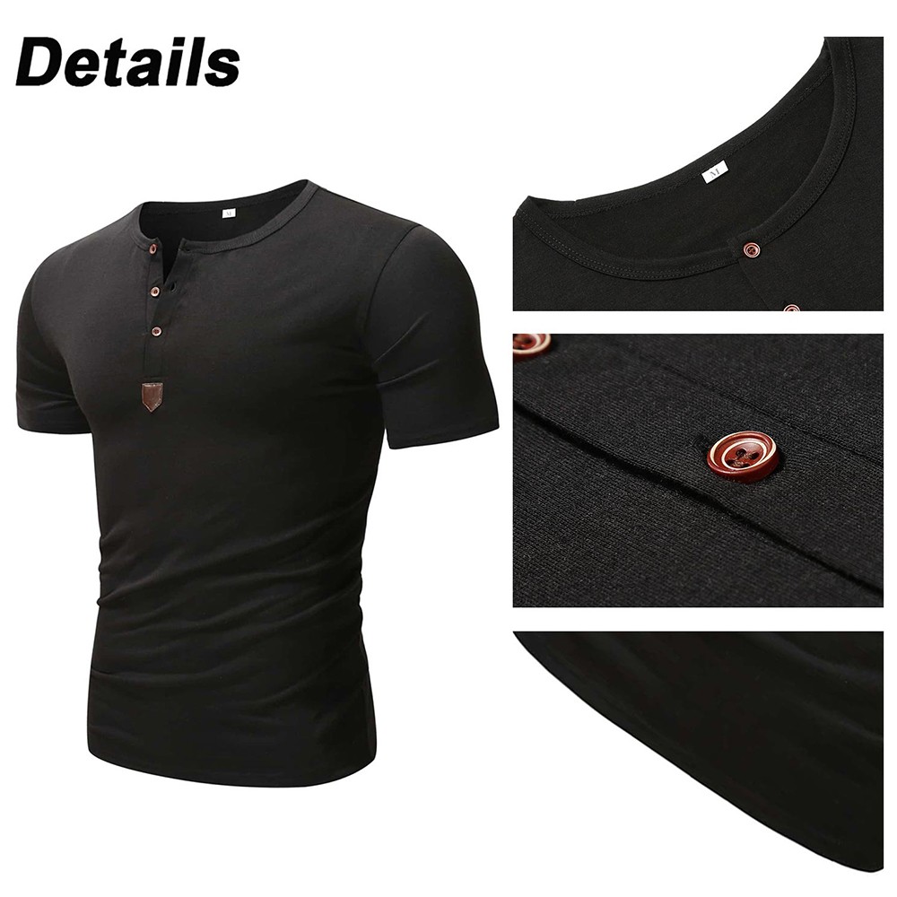 Mens Button V Neck T Shirt Short Sleeve Slim Fit Casual Plain Tee Top Sports gallery