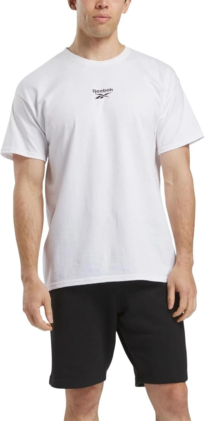 NWT Reebok Mens White Cotton Short Sleeve Game Win Logo Graphic T-Shirt Size M
