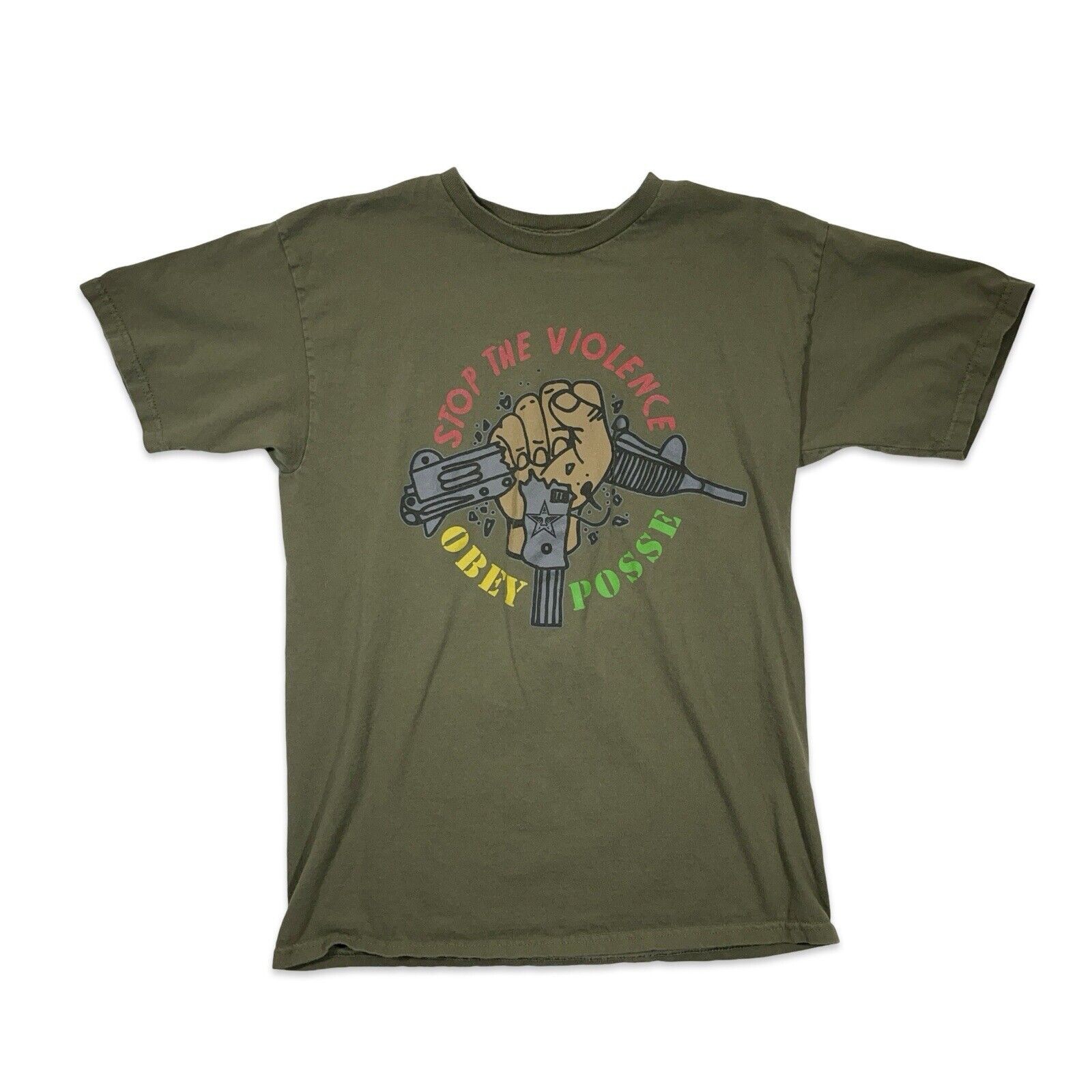 Vintage Obey Posse T Shirt Men M Medium Graphic Logo Stop The Violence Y2K Rare