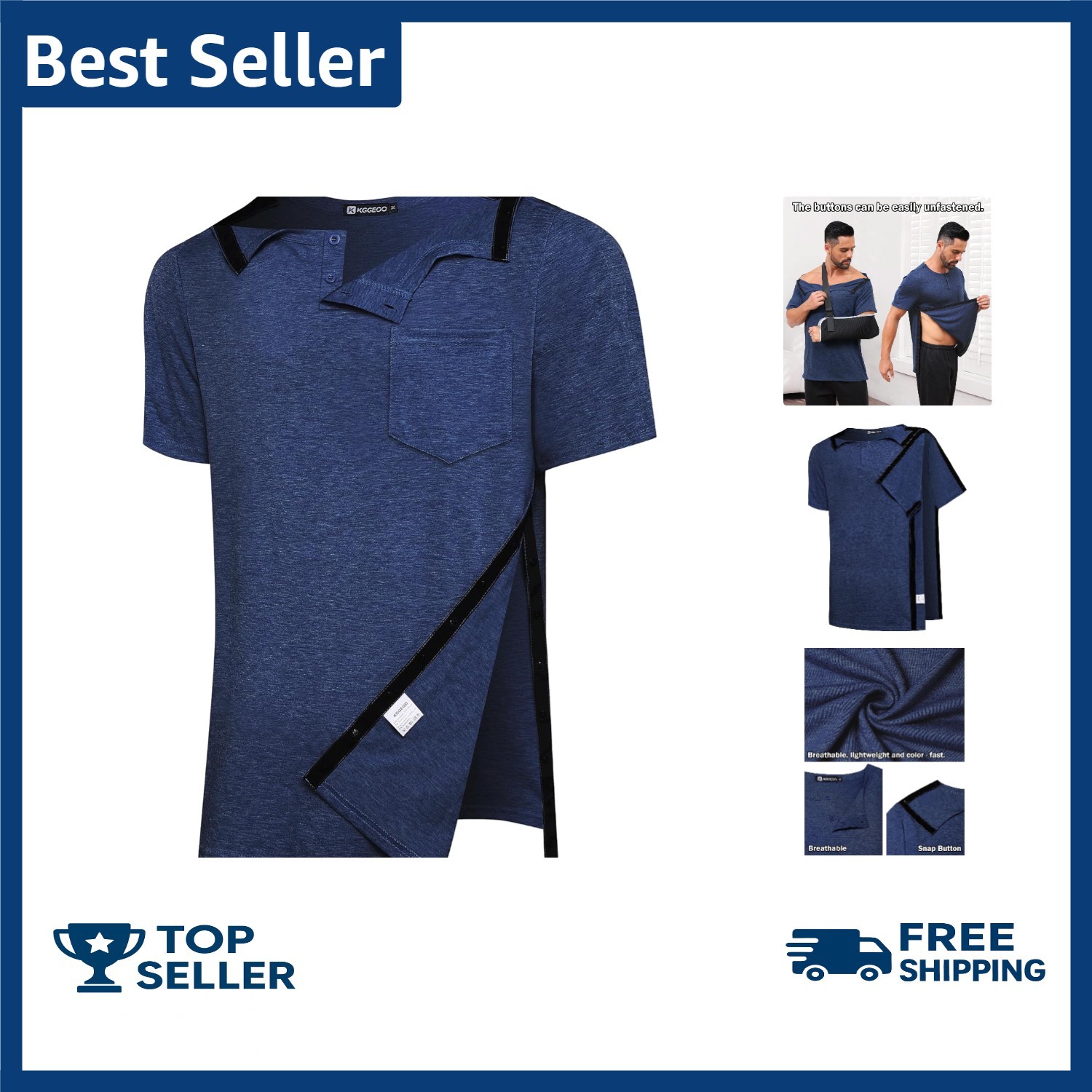 Men’s Post Shoulder Surgery Recovery Shirt Tear Away Short Sleeve Rotator Cuf... gallery