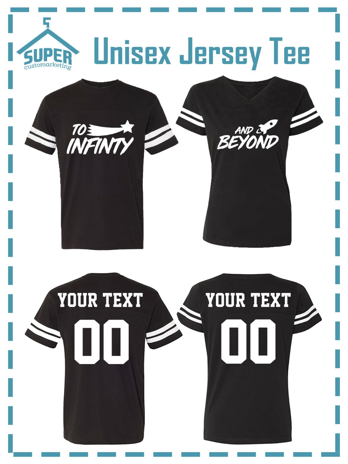 To INFINITY and BEYOND Fine JERSEY STYLE COUPLES TSHIRT CUSTOM BACK PERSONALIZED