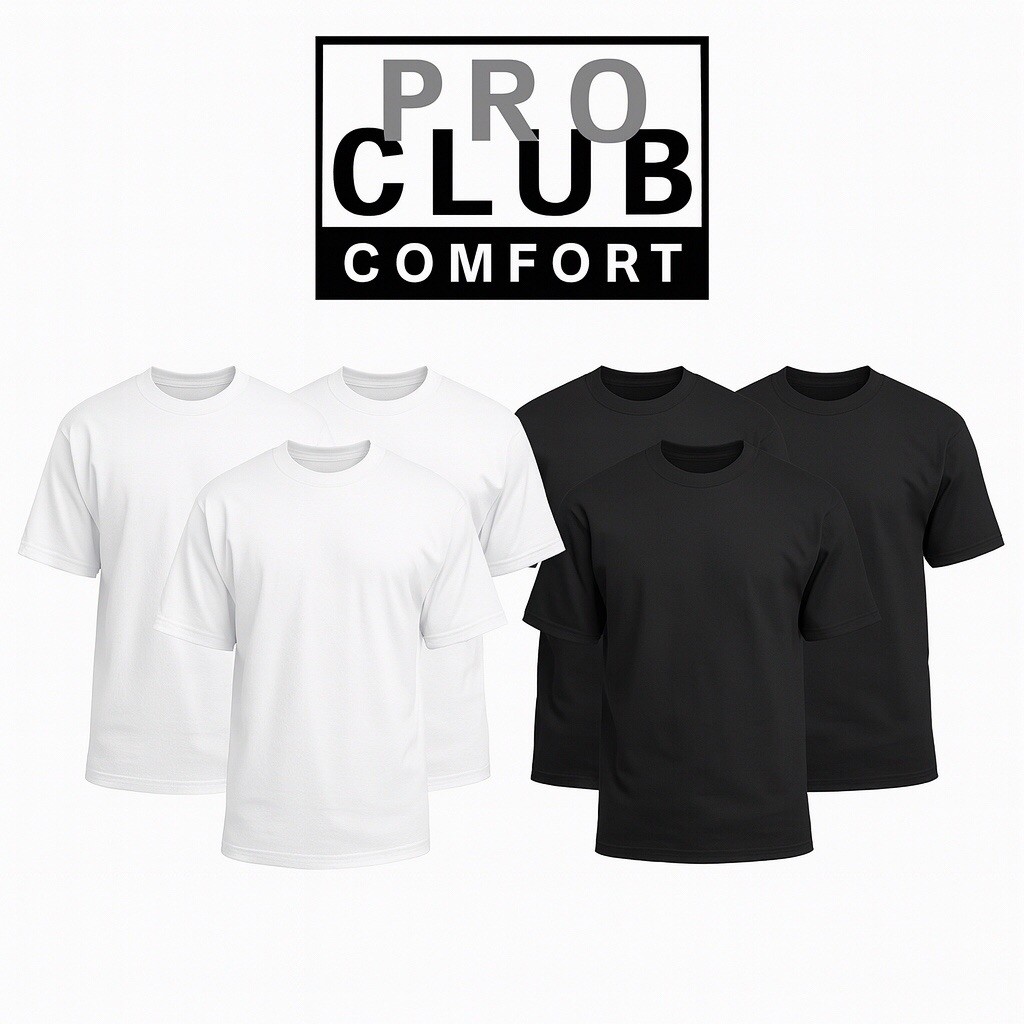 3 PACK PRO CLUB COMFORT T-SHIRT MENS BLACK &WHITE PLAIN BASIC S-3XL gallery