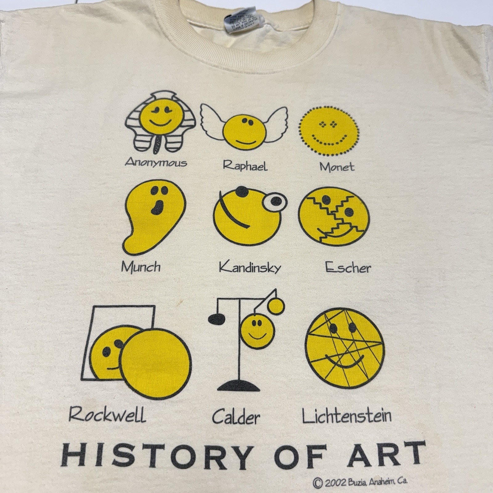 Vintage Smiley Face History of Art T Shirt Large Short Sleeve Y2K 2002 Painter gallery