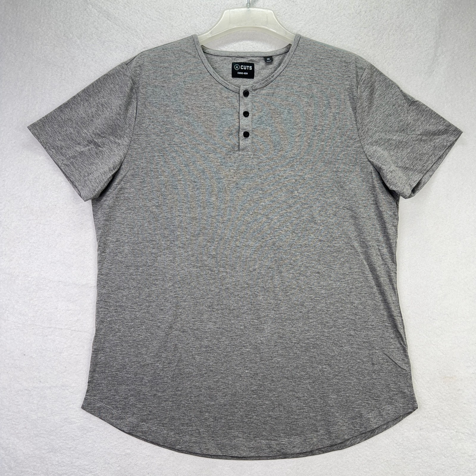 Cuts Men’s 2XL Gray Henley T-Shirt Short Sleeve Curve Hem PYCA Pro Tee Sporty