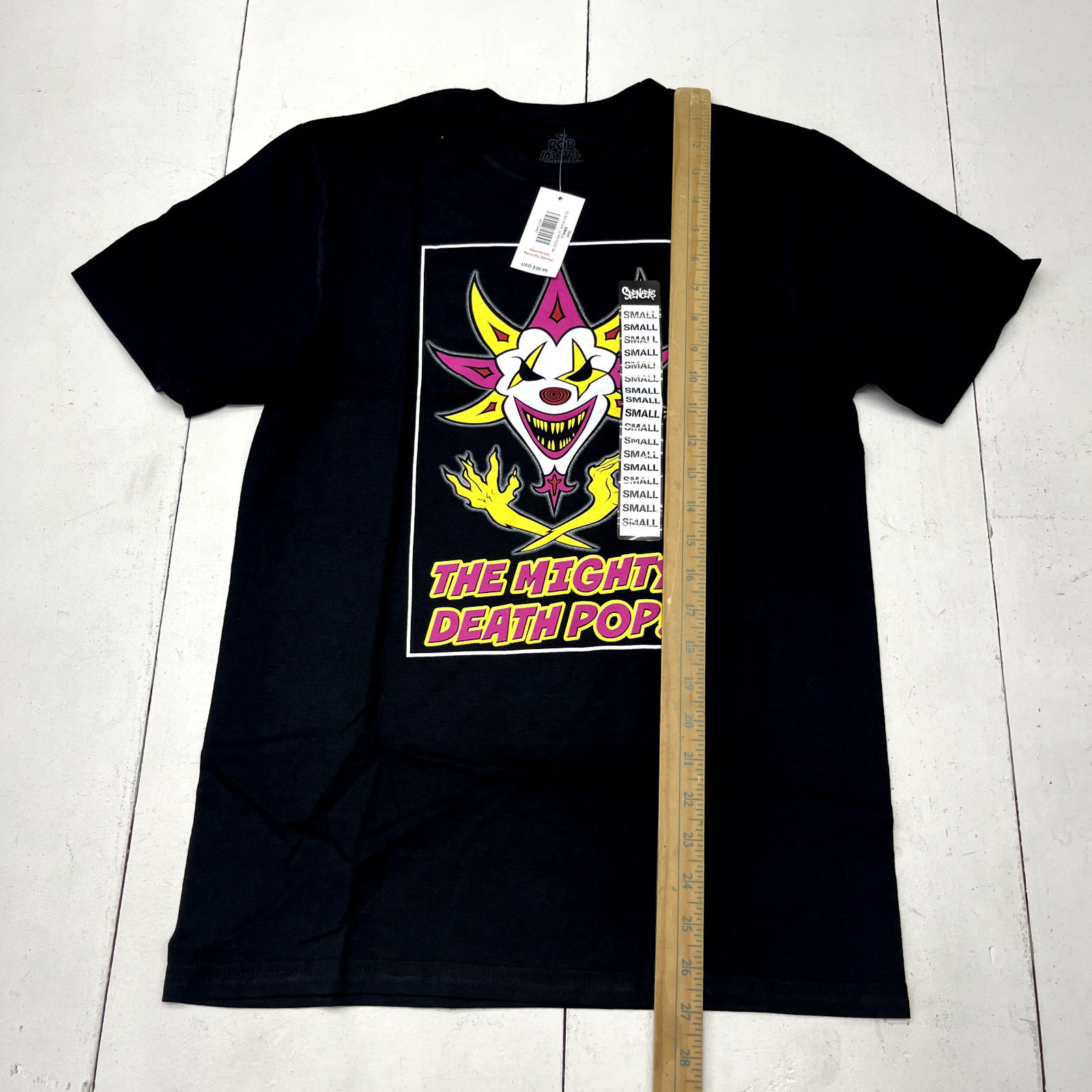 Pop Threads Black "The Mighty Death" Graphic Tee Adult Size Small Spencers gallery