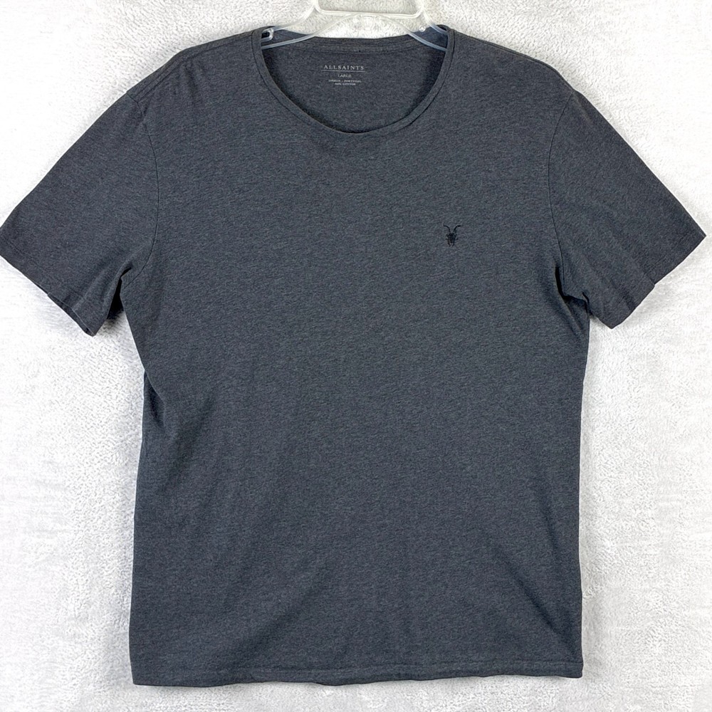 All Saints Tshirt Men L Gray Embroidered Skull Luxury Hipster Punk Streetwear