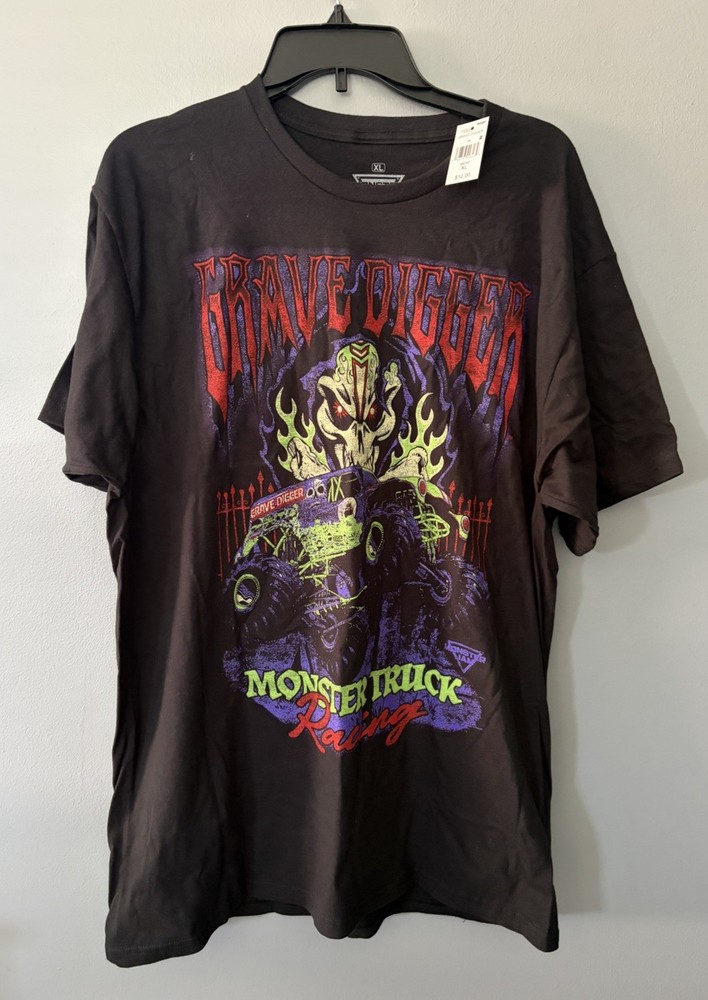 Grave Digger Monster Jam Monster Truck Racing Shirt Mens Black Green Size XL