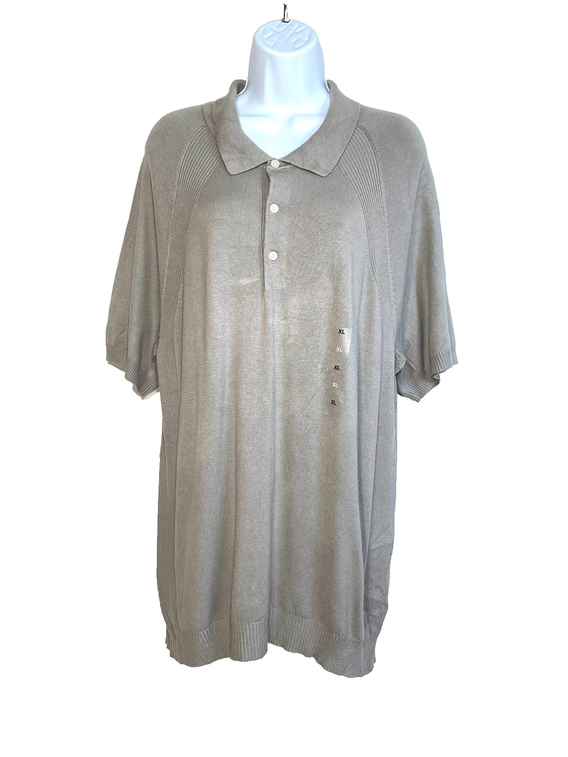 NWT Alfani Men's XL Ribbed Raglan Sweater-Knit Polo Shirt Willow Wood Ash $50 gallery
