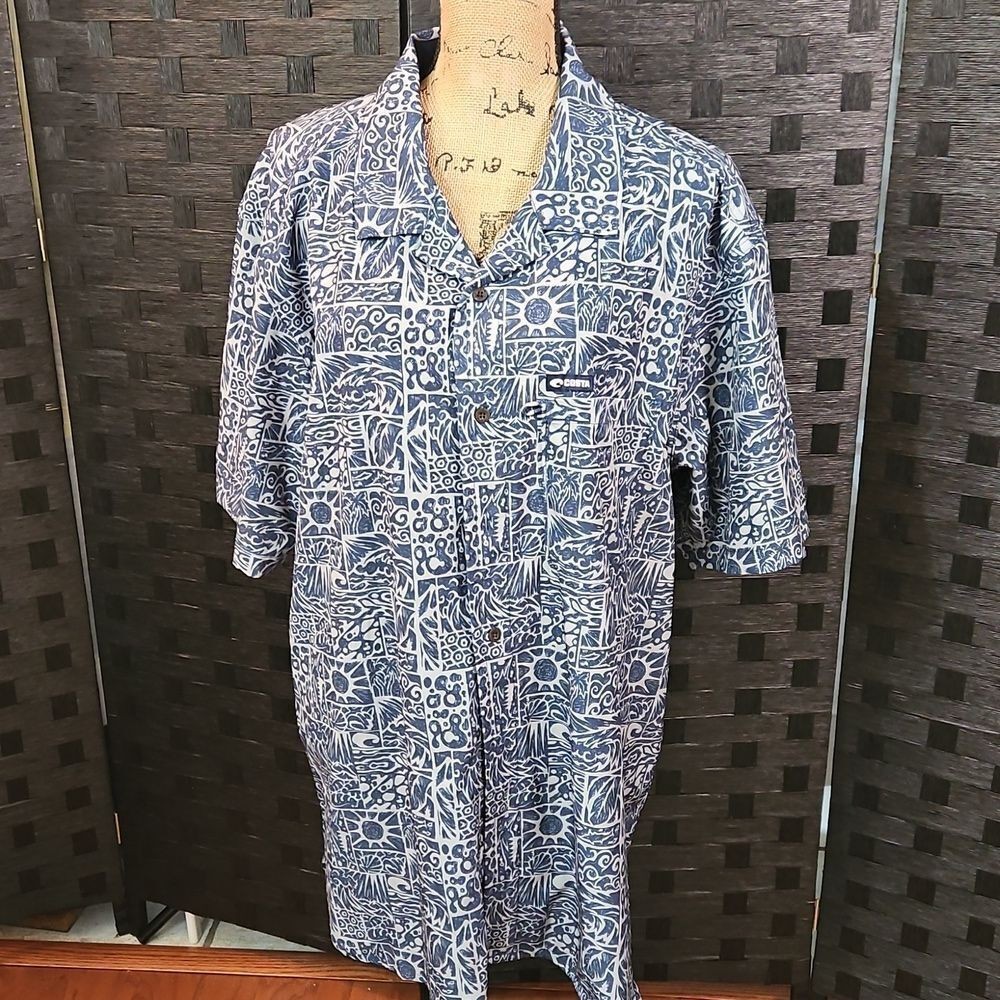 Costa XXL Men's Blue & Taupe Pattern Short Sleeve Camp Shirt gallery