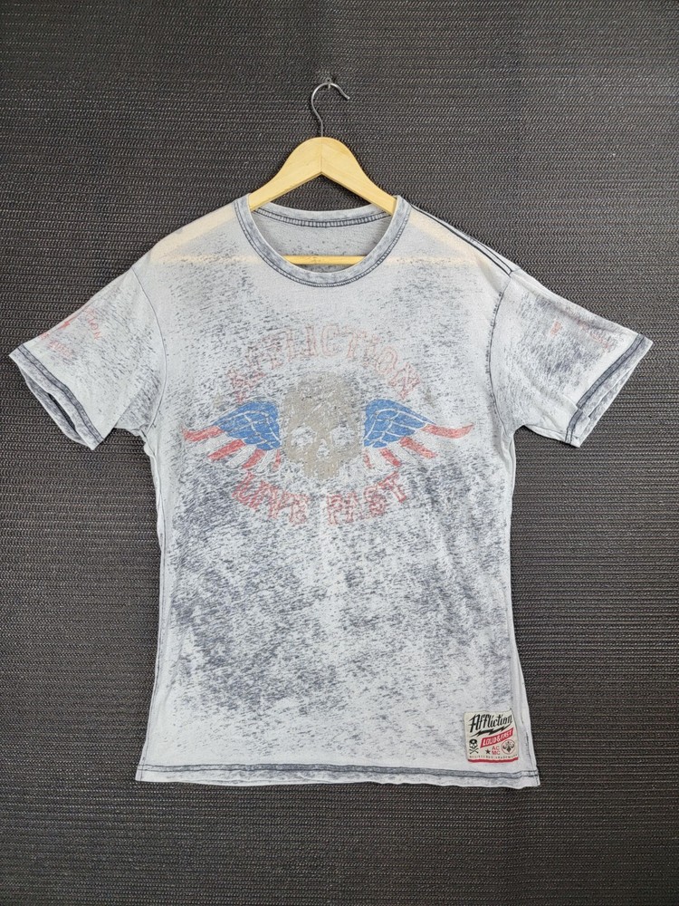 Affliction t-shirt size XL semi-sheer worn loud & fast faded skull