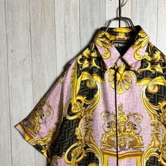 Fendi Fendace Zucca & Barocco Pattern Silk Shirt XL