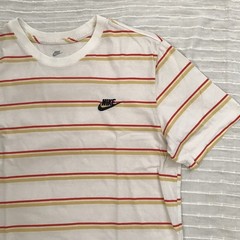 Nike White Yellow Orange Retro Striped Short Sleeve Cotton T Shirt Unisex Size M